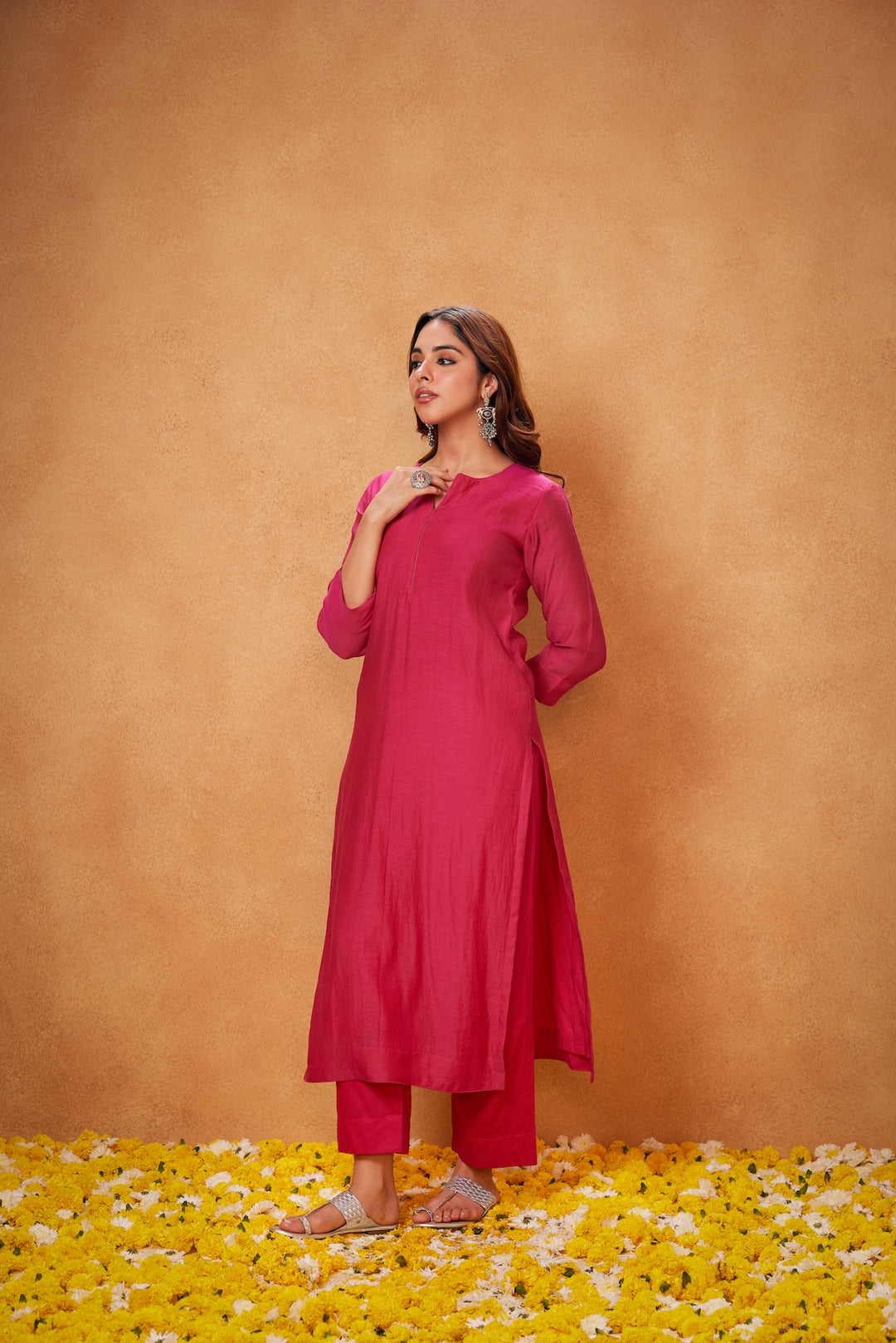 Dhanak Rani Kurta, Palazzo with Rani Ikat Duppata -Set of 3