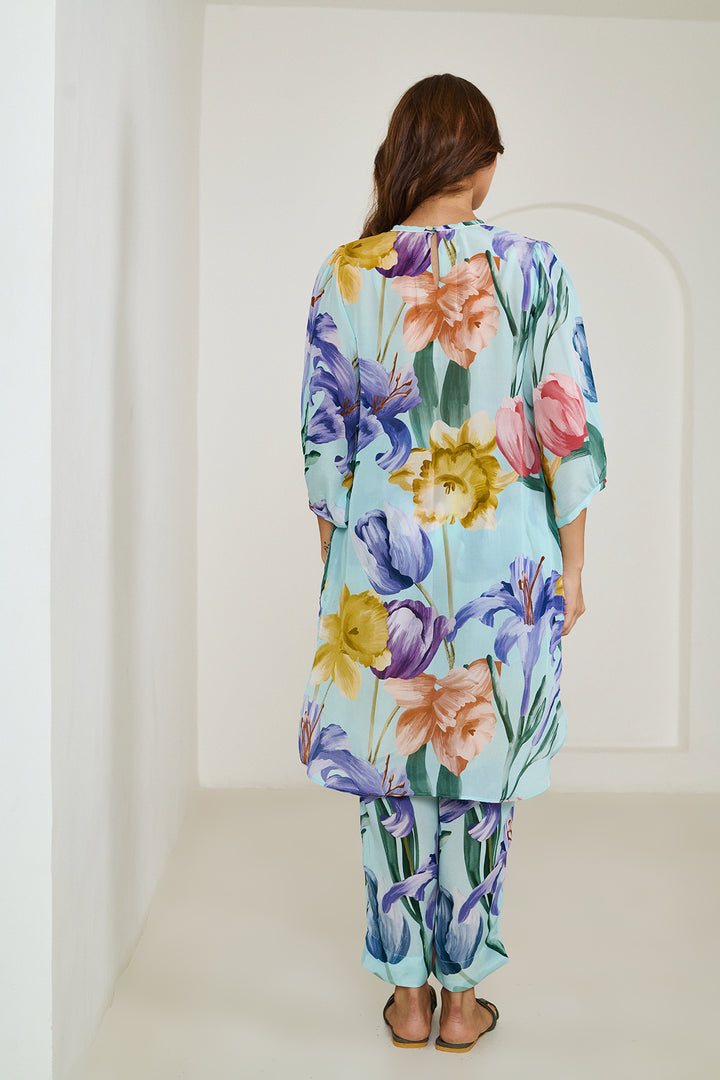 Aqua Blue Pleated Kurta Set of 2