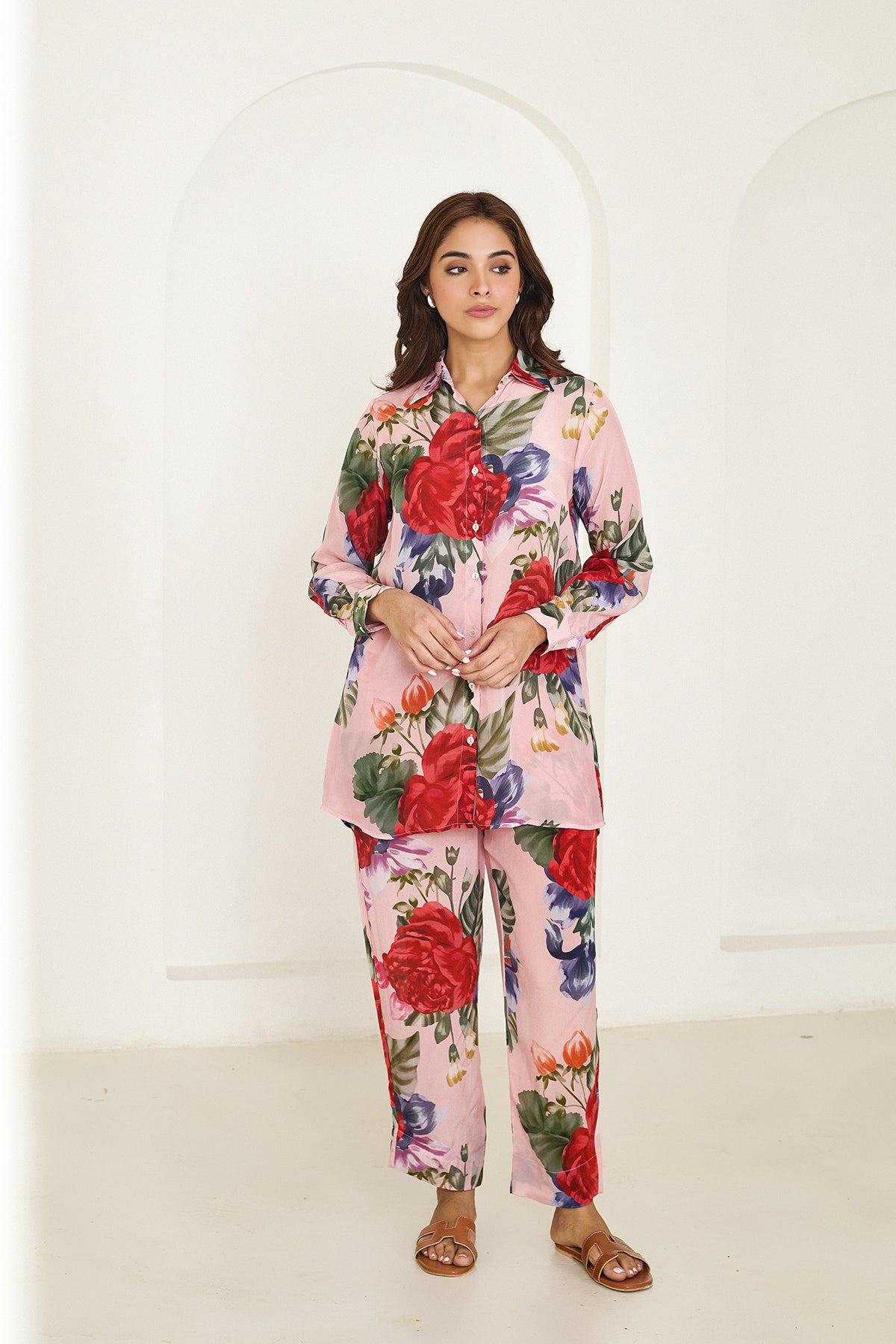 Peach Floral Co-ord Set - Set of 2