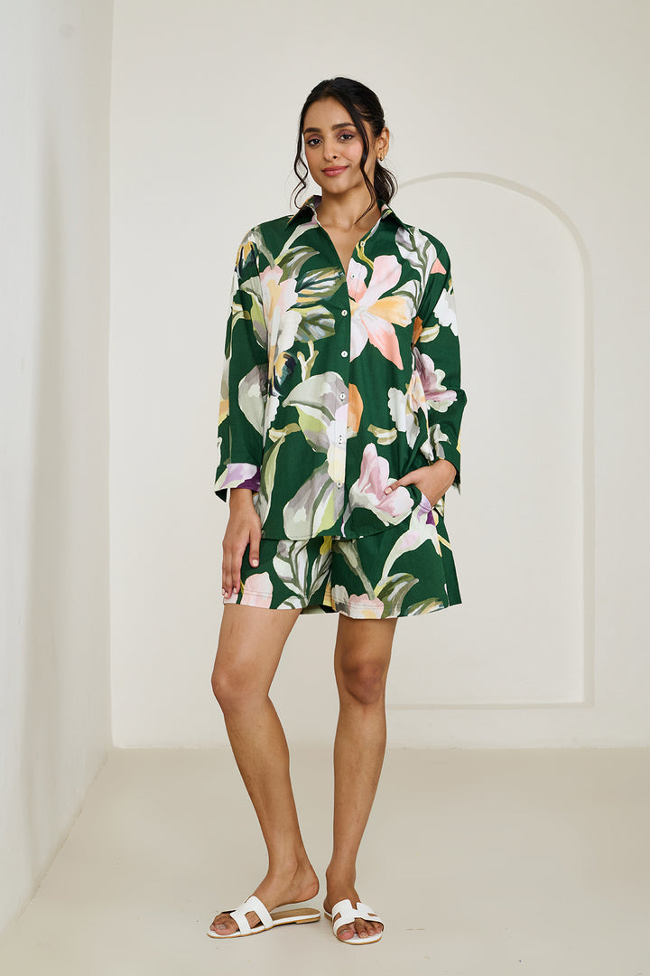 Green Abstract Shirt & Shorts Set - Set of 2