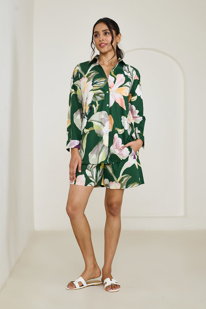 Green Abstract Shirt & Shorts Set - Set of 2