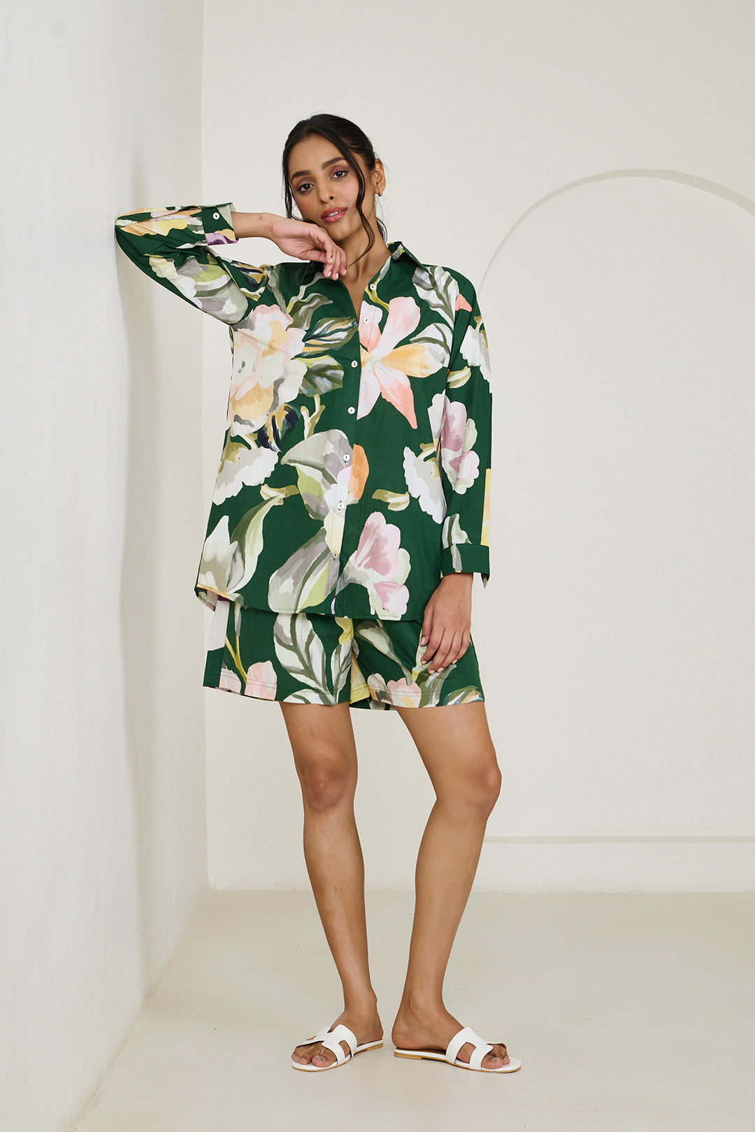 Green Abstract Shirt & Shorts Set - Set of 2