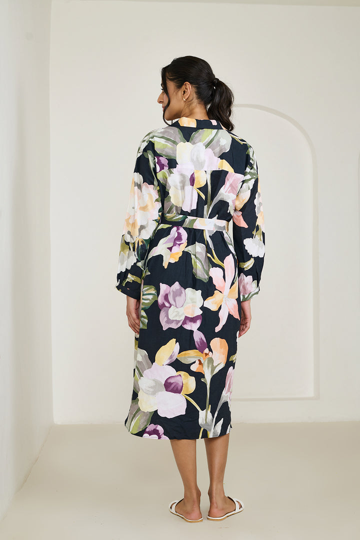 Black Abstract Trench Shirt Dress