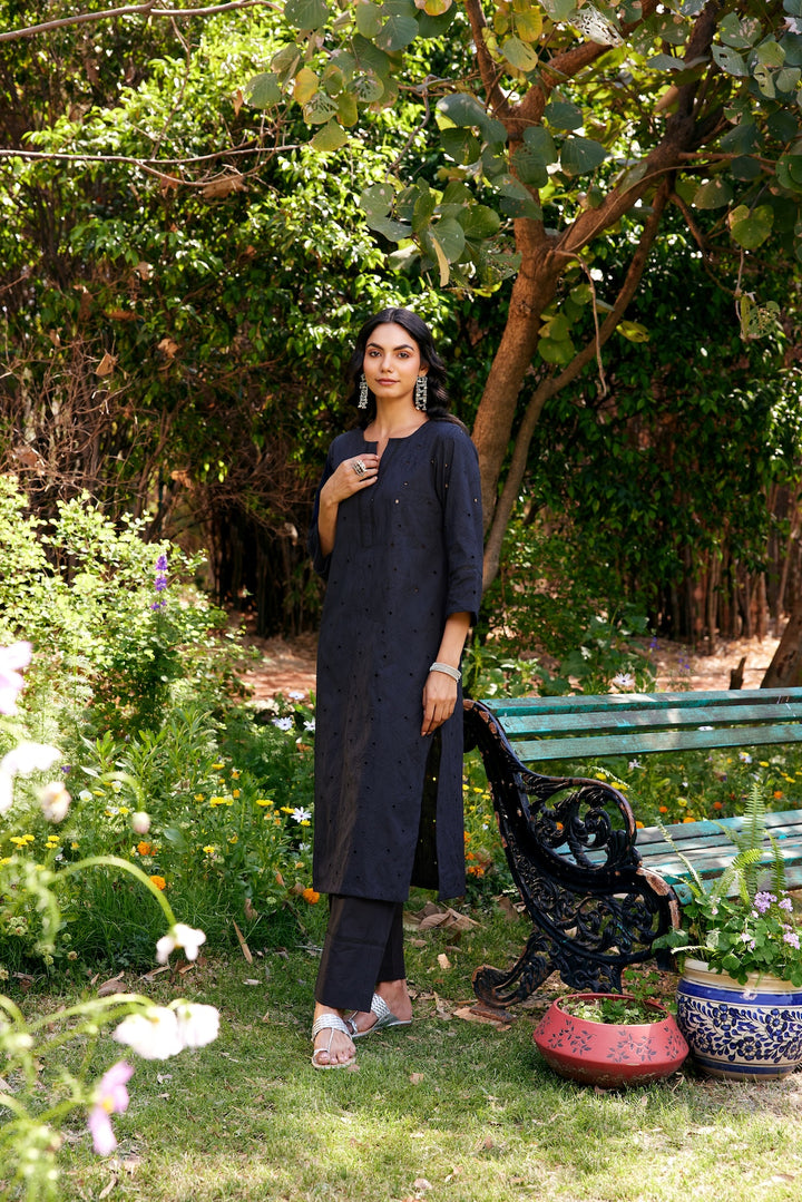 Noor Black Shifli Cotton Kurta-Set of 3