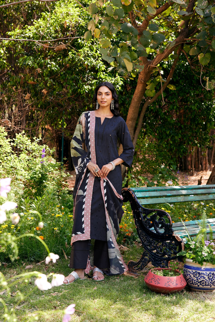 Noor Black Shifli Cotton Kurta-Set of 3