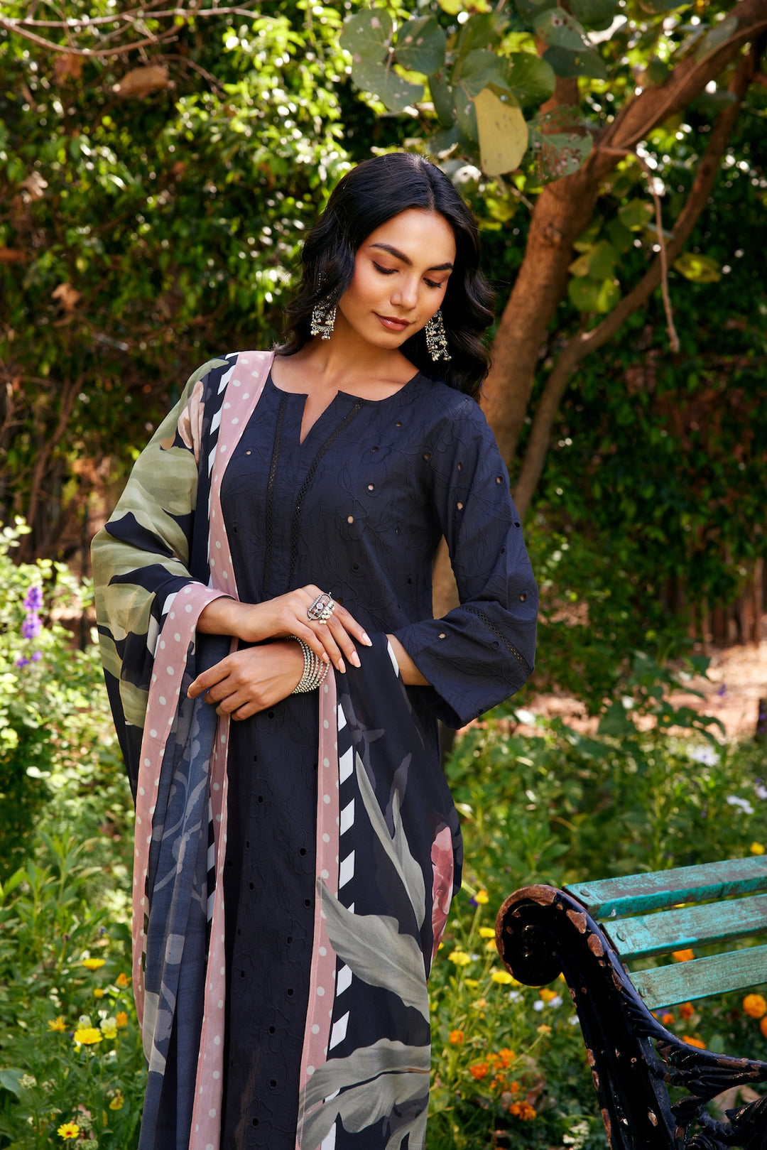 Noor Black Shifli Cotton Kurta-Set of 3