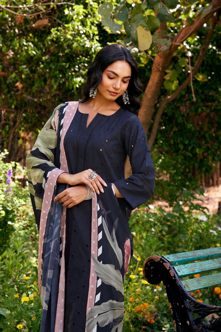 Noor Black Shifli Cotton Kurta-Set of 3