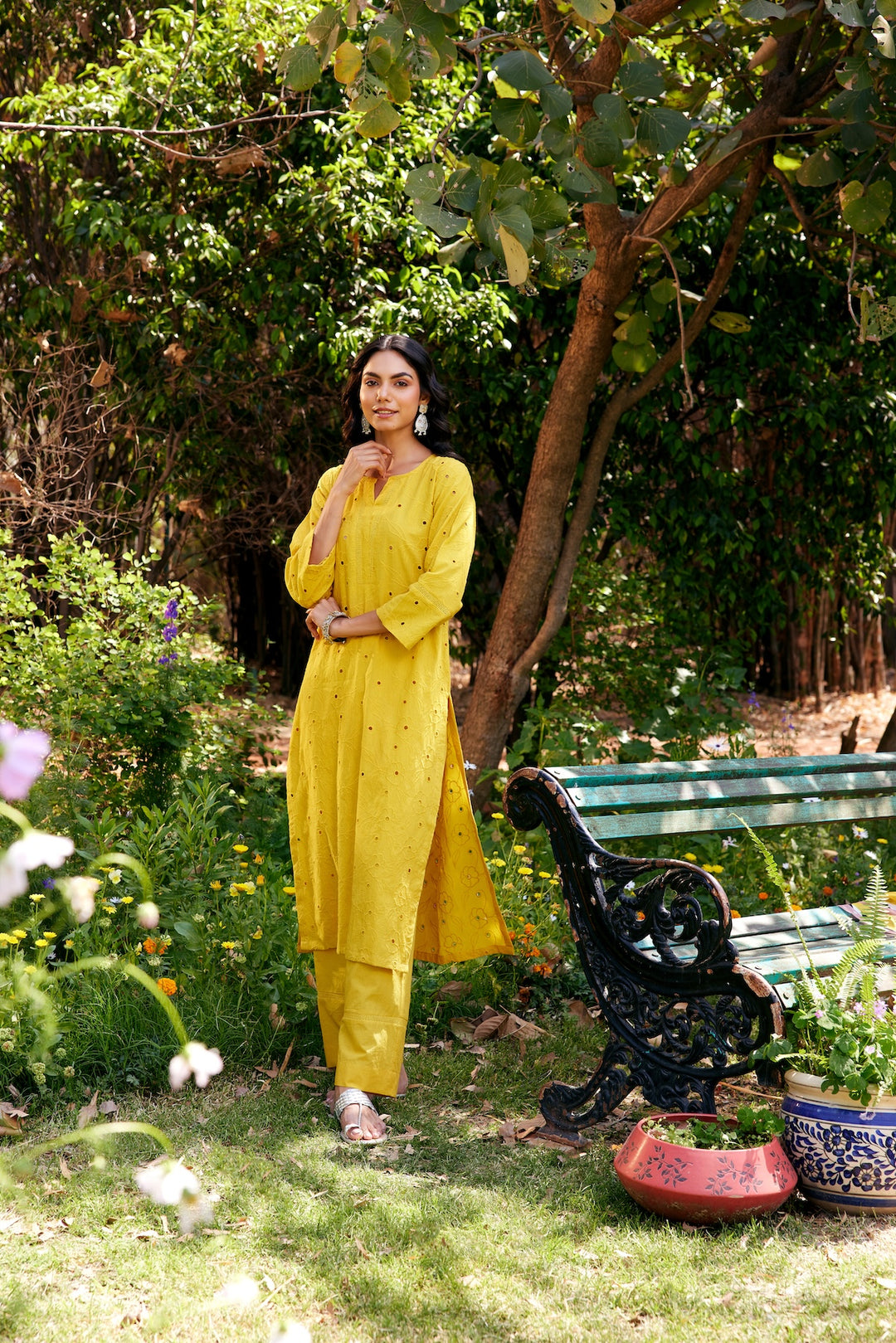 Noor Yellow Shifli Cotton Kurta-Set of 3