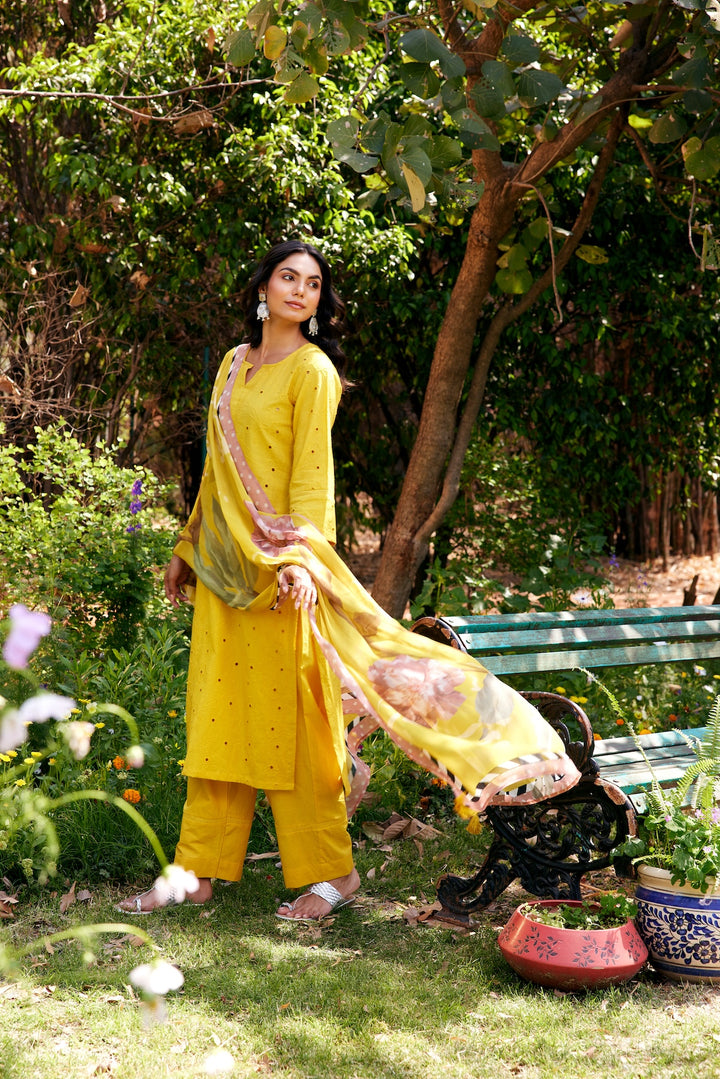 Noor Yellow Shifli Cotton Kurta-Set of 3