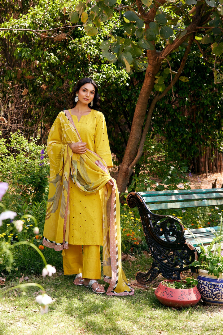 Noor Yellow Shifli Cotton Kurta-Set of 3