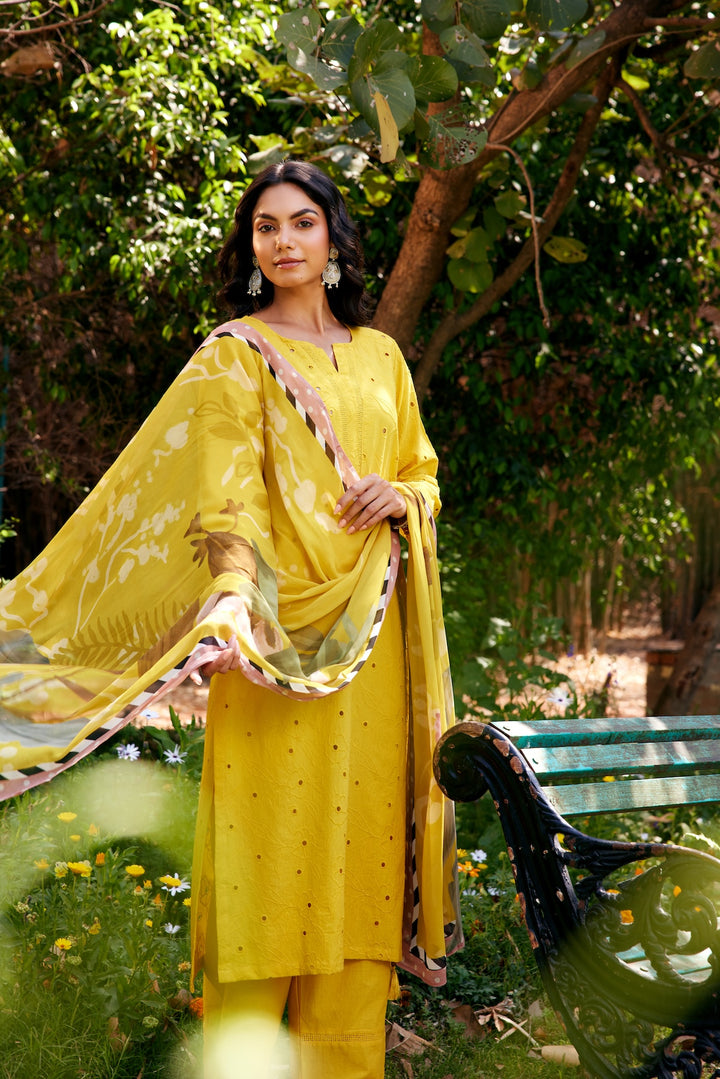 Noor Yellow Shifli Cotton Kurta-Set of 3