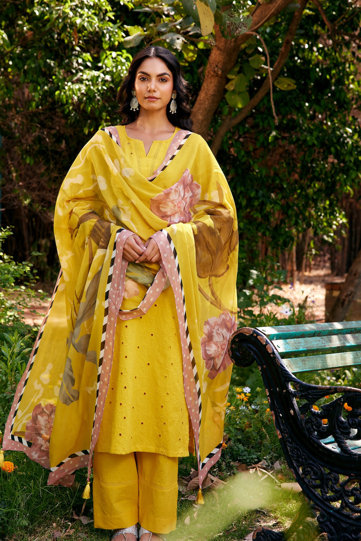 Noor Yellow Shifli Cotton Kurta-Set of 3