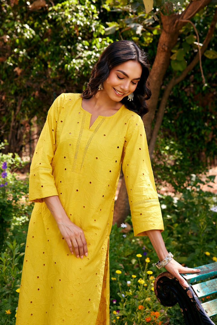 Noor Yellow Shifli Cotton Kurta-Set of 3