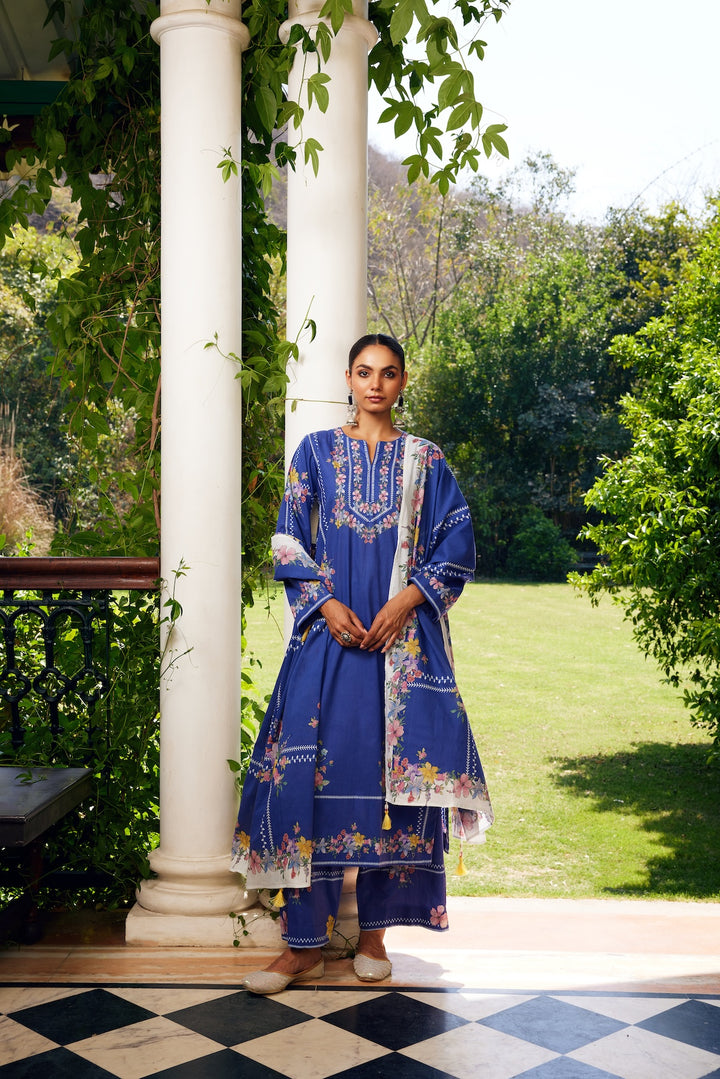 Gulzaar Blue Checked Kurta Set of 3