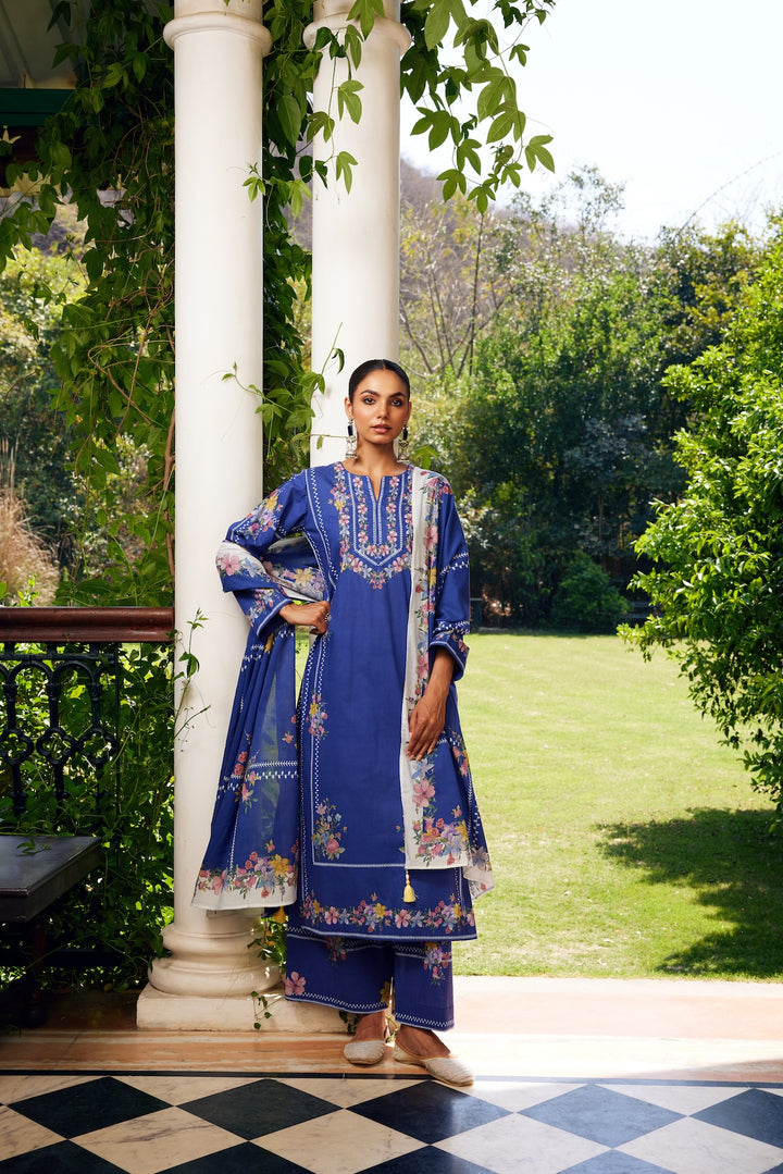 Gulzaar Blue Checked Kurta Set of 3