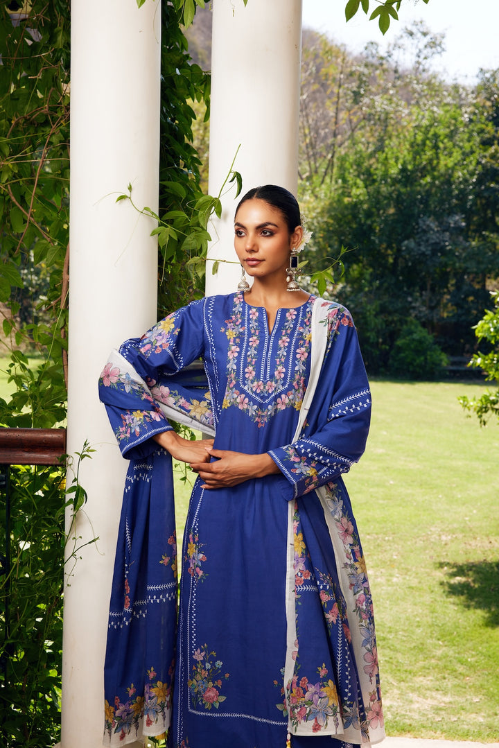 Gulzaar Blue Checked Kurta Set of 3