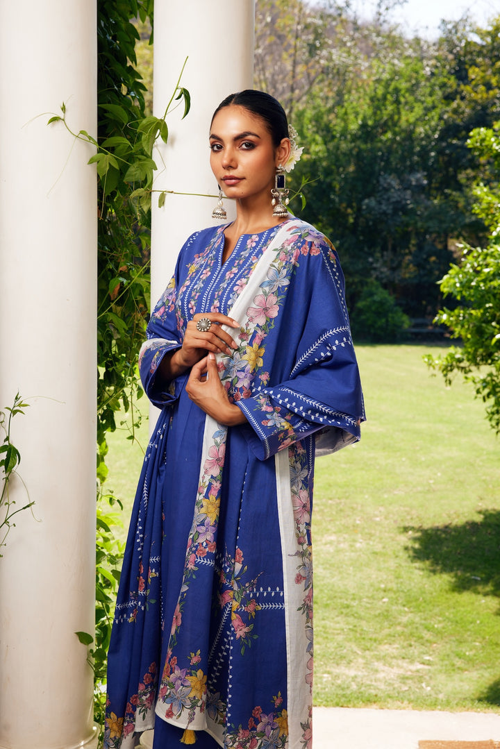 Gulzaar Blue Checked Kurta Set of 3