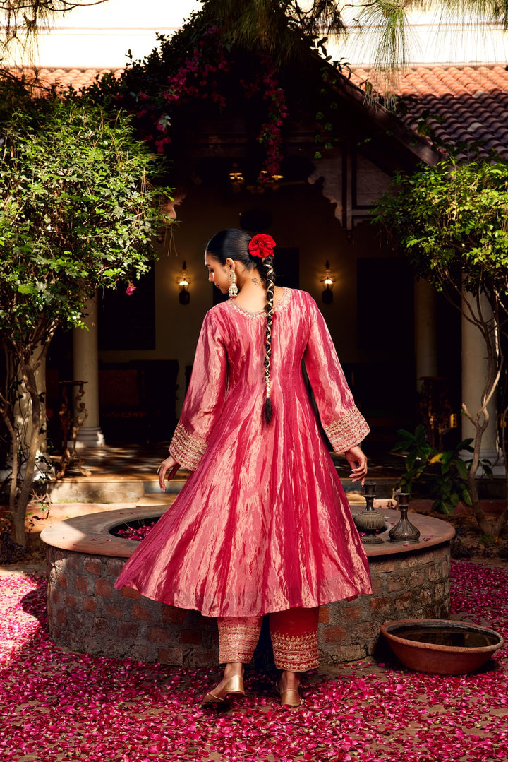 Pink Tissue Anarkali Inayat Kurta Set of 3
