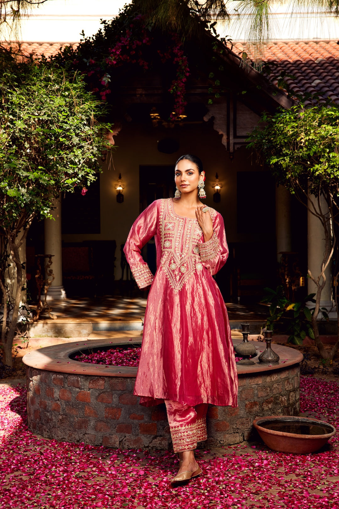 Pink Tissue Anarkali Inayat Kurta Set of 3