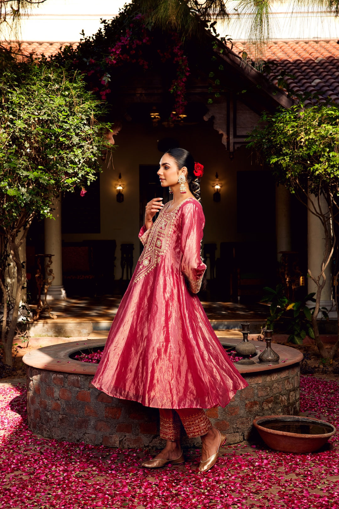Pink Tissue Anarkali Inayat Kurta Set of 3