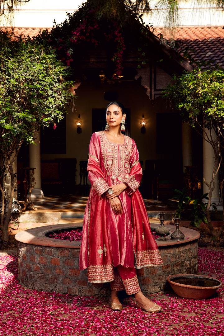 Pink Tissue Anarkali Inayat Kurta Set of 3