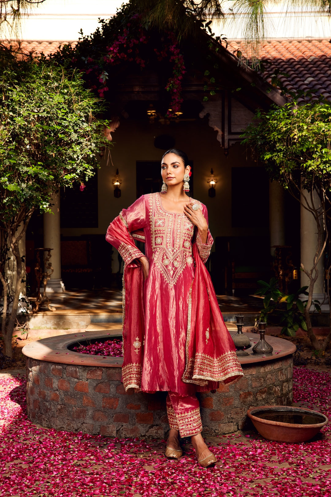 Pink Tissue Anarkali Inayat Kurta Set of 3