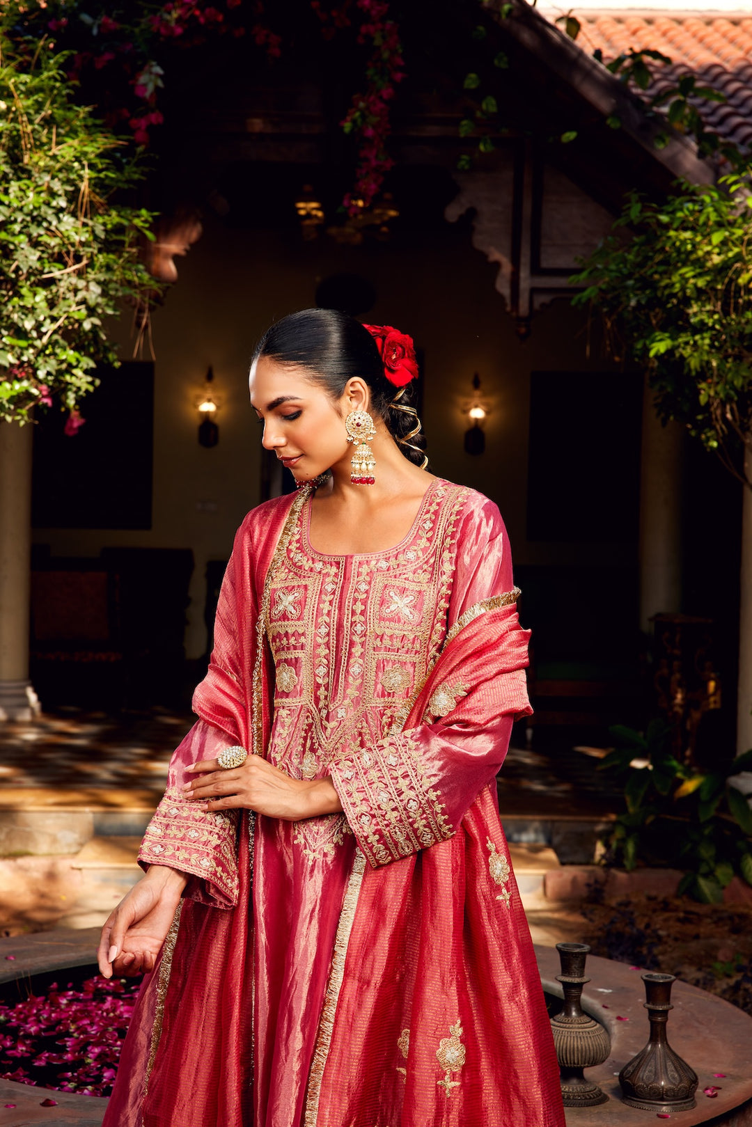 Pink Tissue Anarkali Inayat Kurta Set of 3