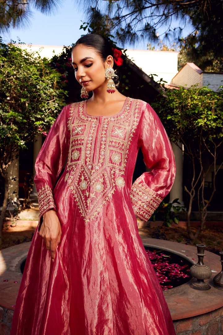 Pink Tissue Anarkali Inayat Kurta Set of 3