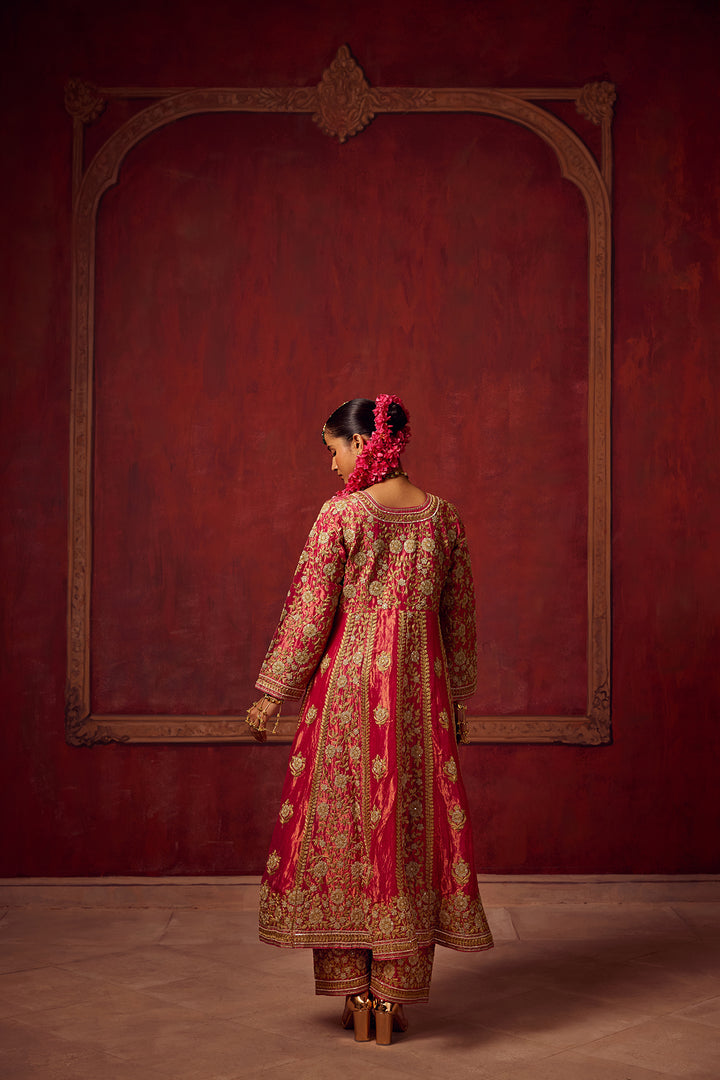 Hot Pink Tissue Anarkali Kurta Set of 3