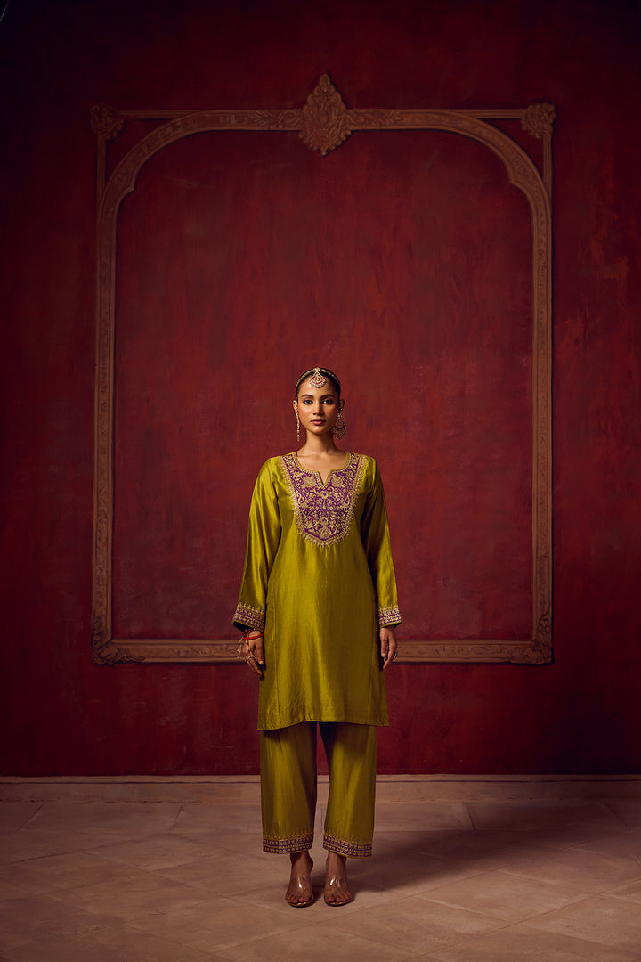 Raunaq Lime Green Purple Kurta Set of 3