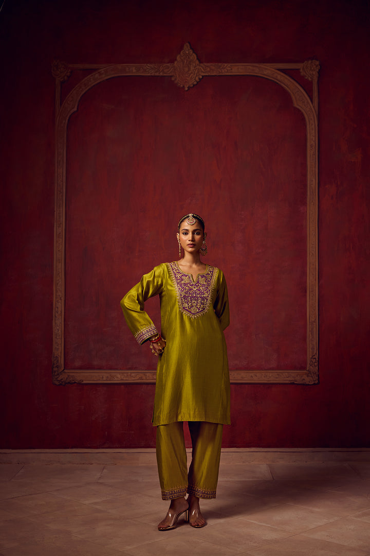 Raunaq Lime Green Purple Kurta Set of 3