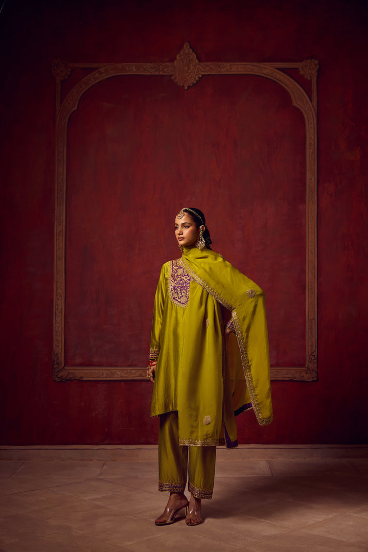 Raunaq Lime Green Purple Kurta Set of 3