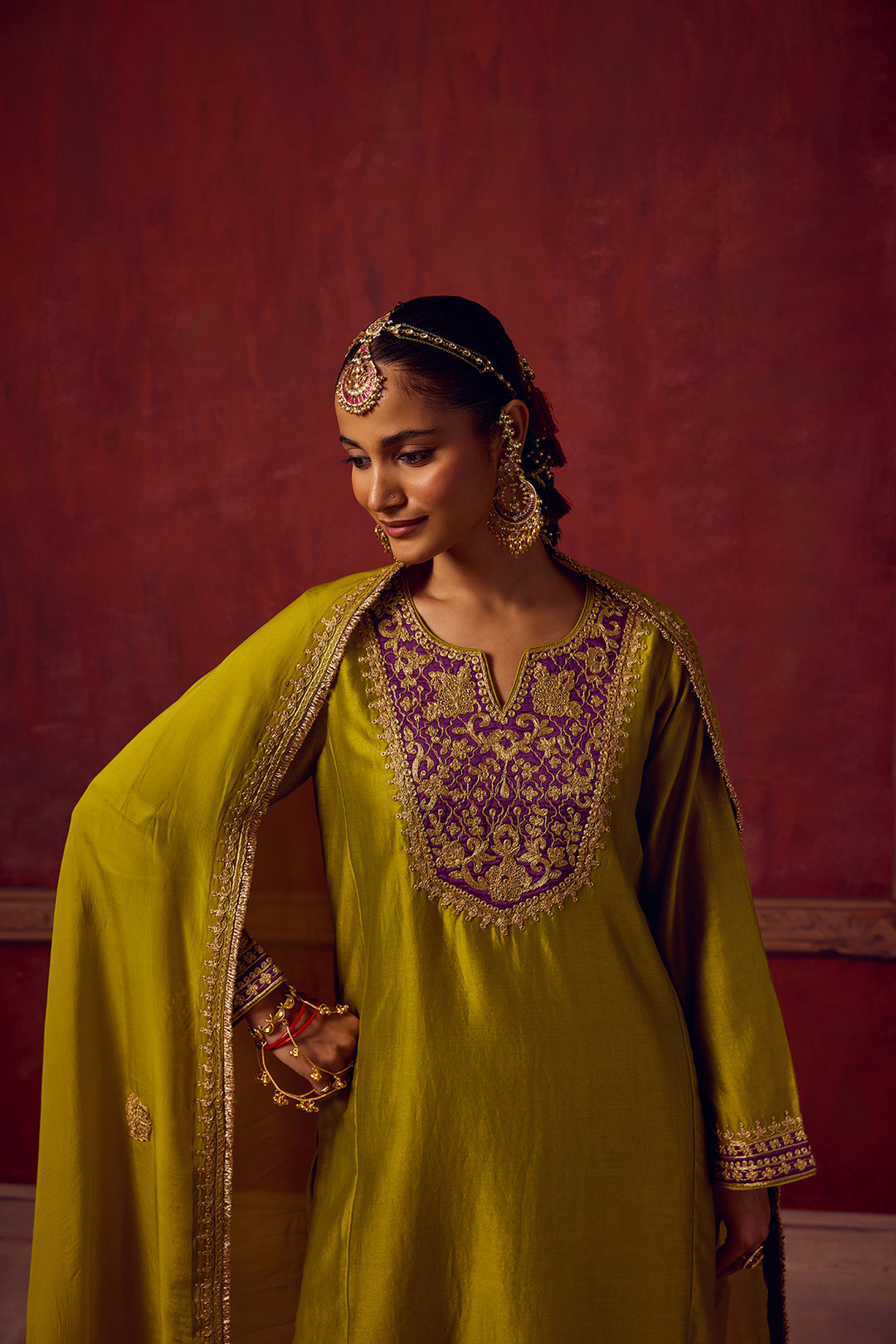 Raunaq Lime Green Purple Kurta Set of 3