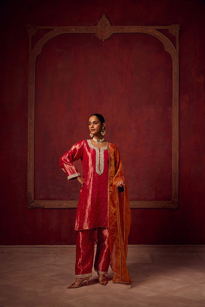 Kikli 2.0 Hot Pink Kurta Set with Orange Dupatta