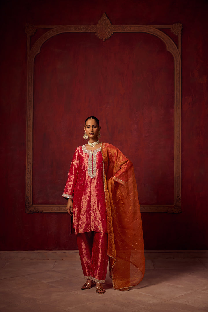 Kikli 2.0 Hot Pink Kurta Set with Orange Dupatta