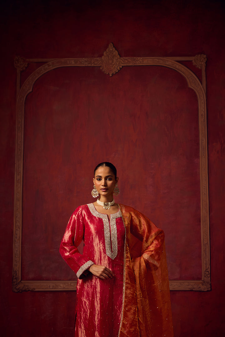Kikli 2.0 Hot Pink Kurta Set with Orange Dupatta