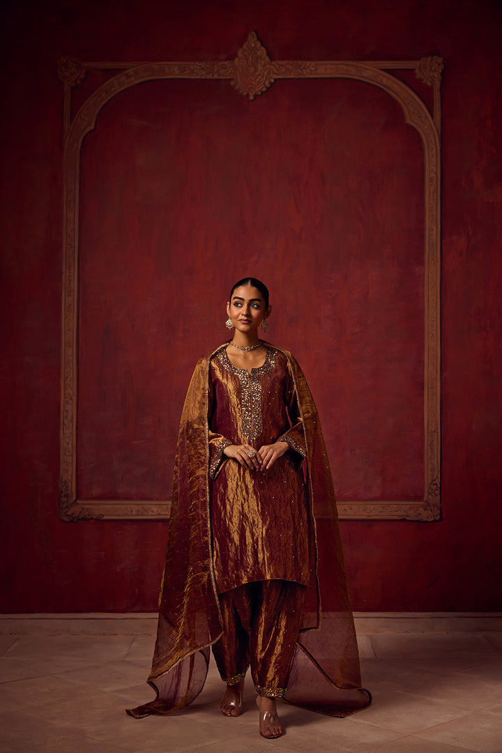 Kikli 2.0 Brown Gold Kurta set of 3