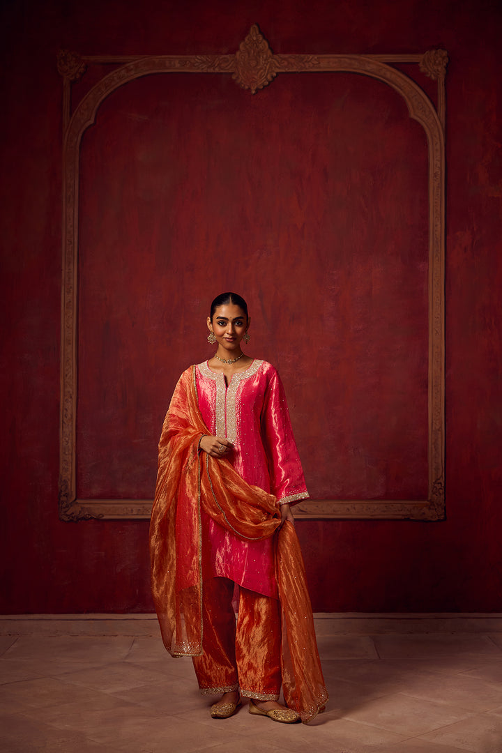 Kikli 2.0 Hot Pink Kurta with Orange Salwar and dupatta