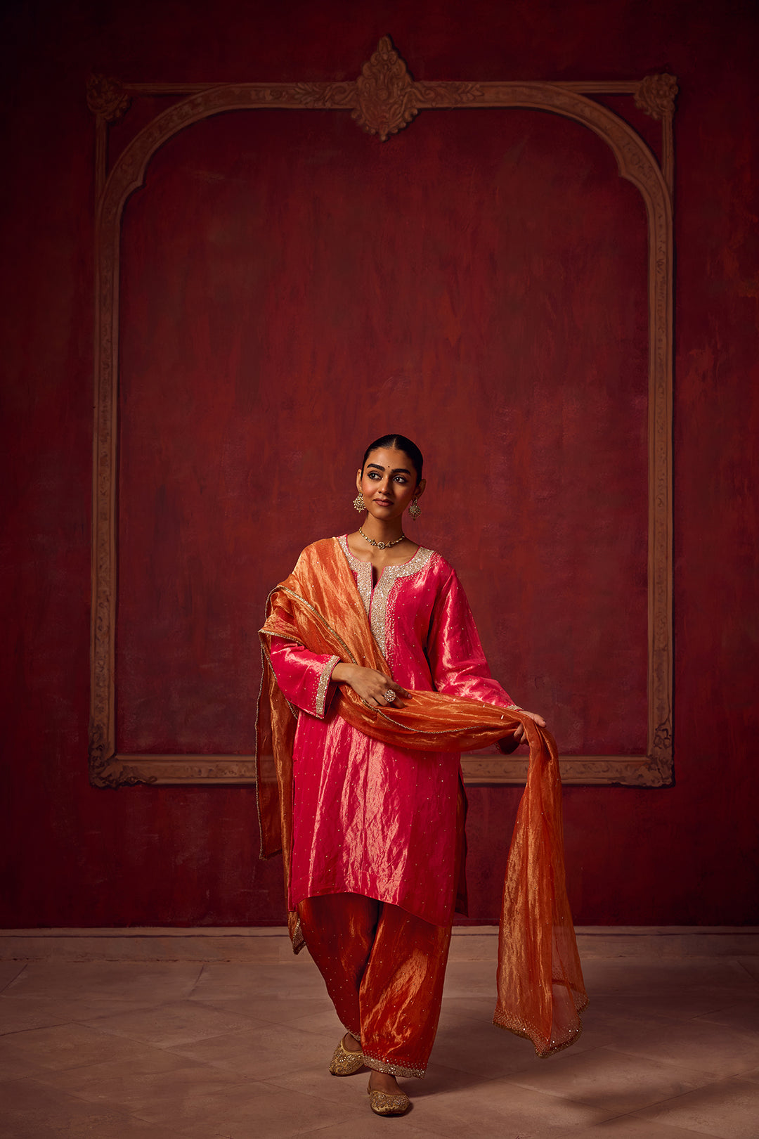 Kikli 2.0 Hot Pink Kurta with Orange Salwar and dupatta