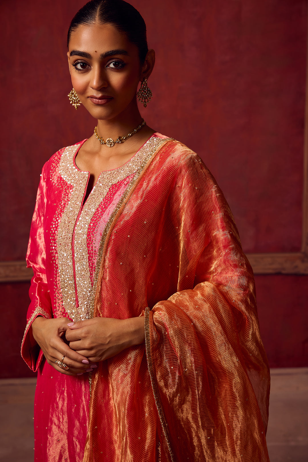 Kikli 2.0 Hot Pink Kurta with Orange Salwar and dupatta