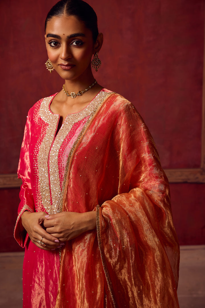 Kikli 2.0 Hot Pink Kurta with Orange Salwar and dupatta