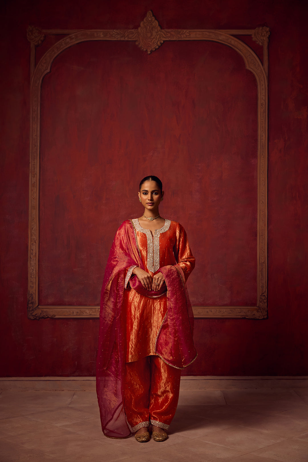 Kikli 2.0 Orange Kurta Salwar with Hot Pink Dupatta
