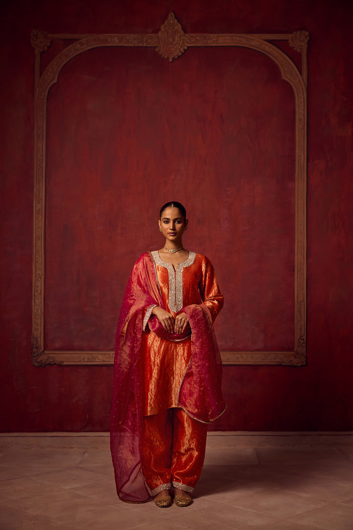 Kikli 2.0 Orange Kurta Salwar with Hot Pink Dupatta