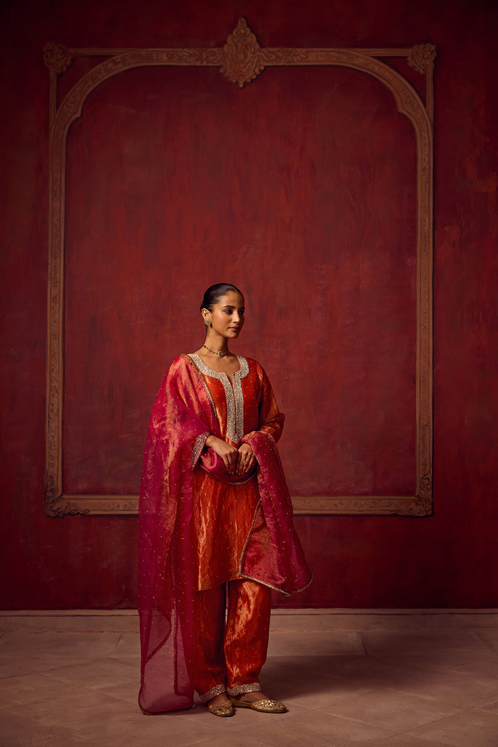 Kikli 2.0 Orange Kurta Salwar with Hot Pink Dupatta