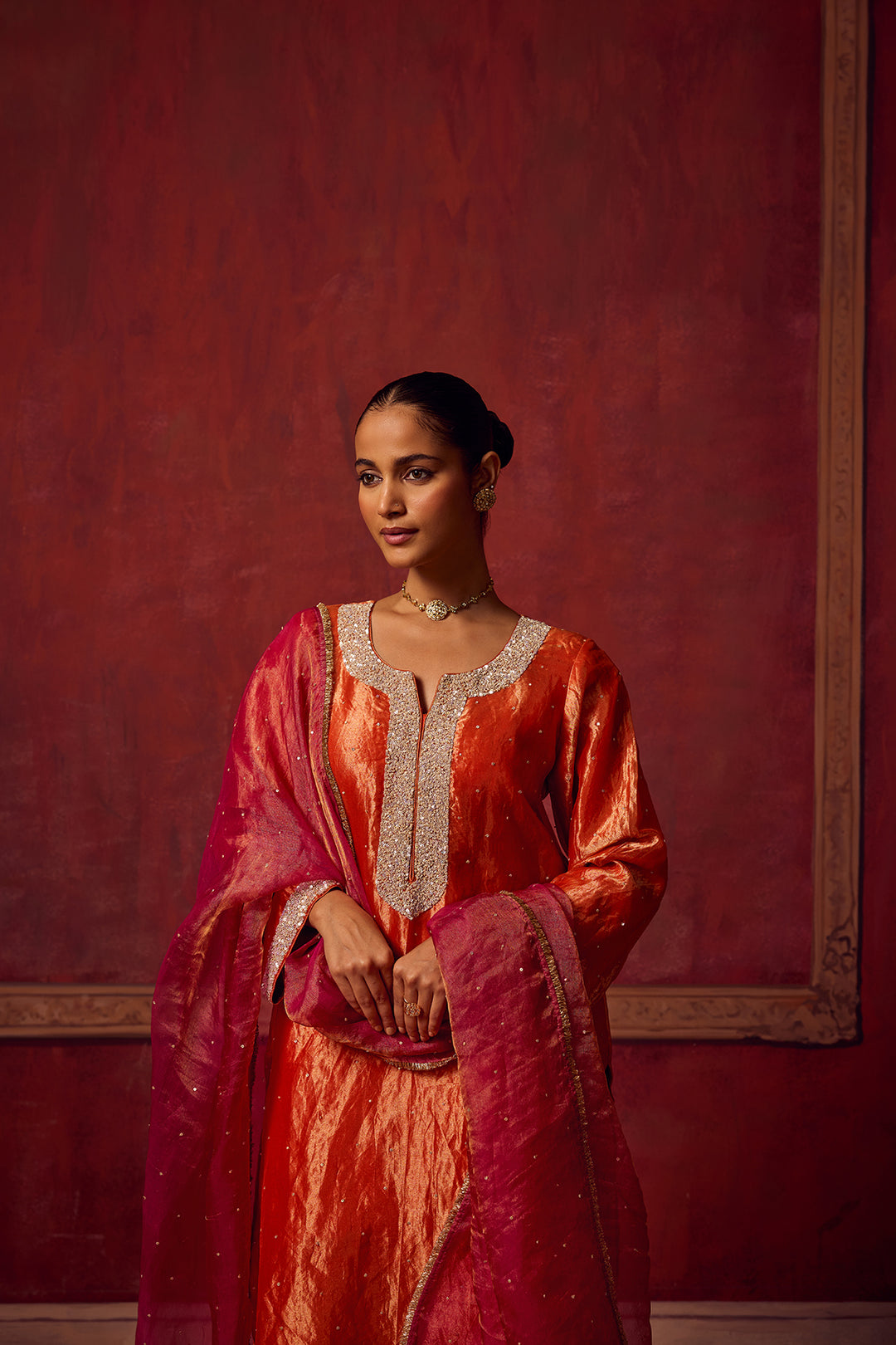 Kikli 2.0 Orange Kurta Salwar with Hot Pink Dupatta