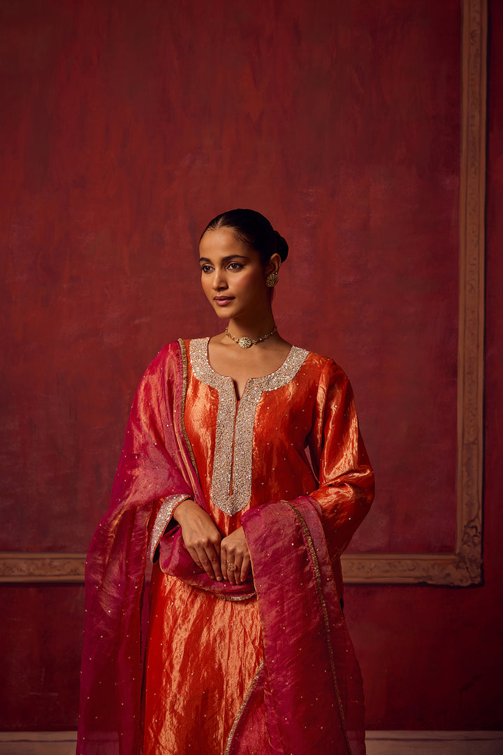Kikli 2.0 Orange Kurta Salwar with Hot Pink Dupatta