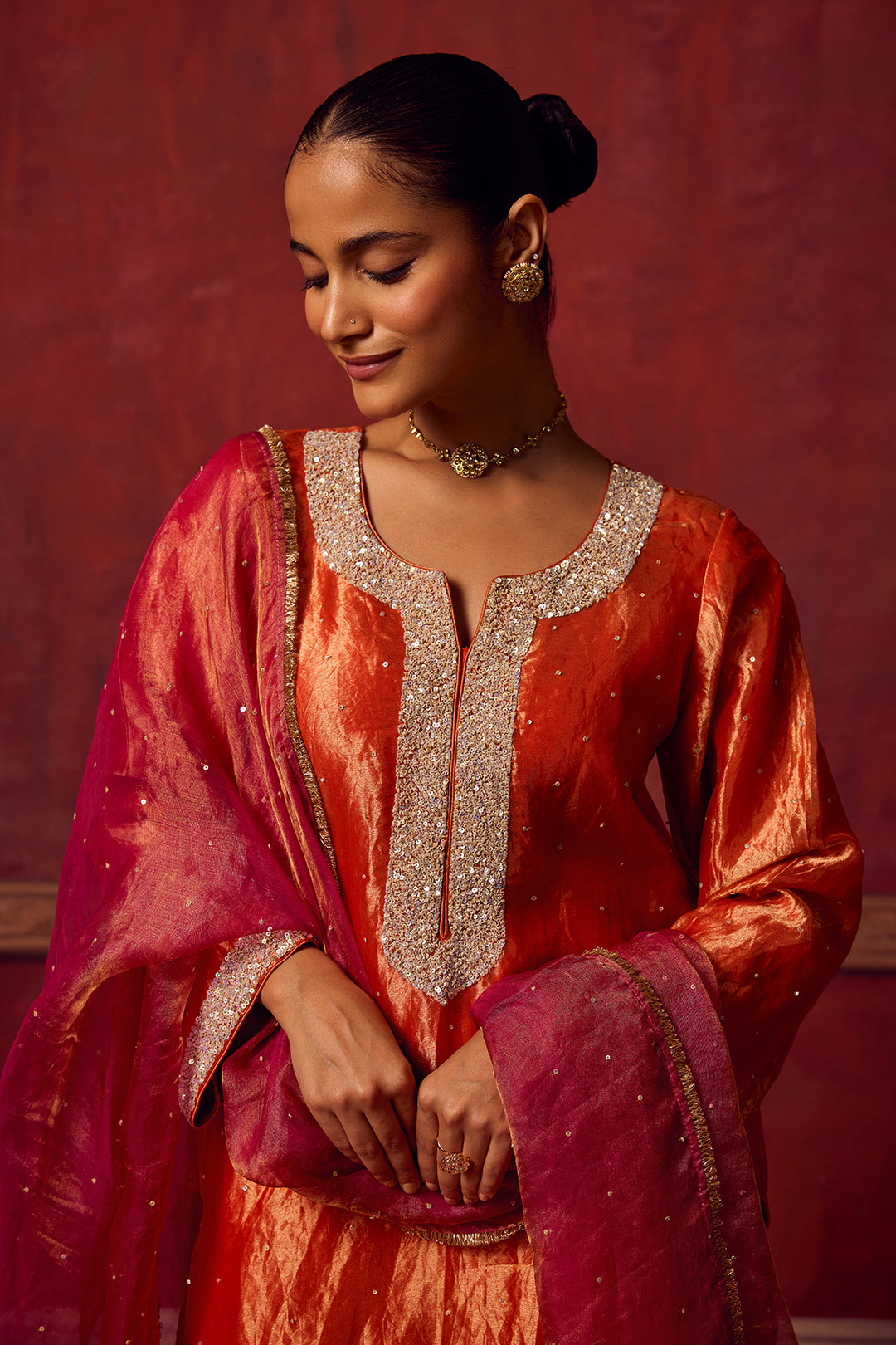 Kikli 2.0 Orange Kurta Salwar with Hot Pink Dupatta