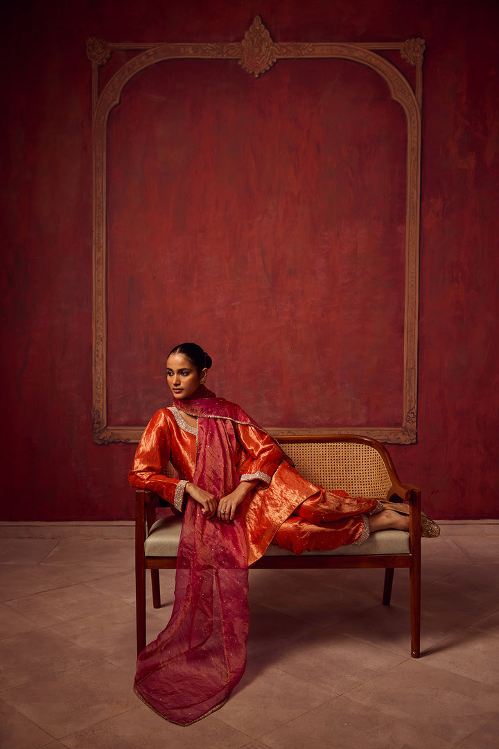Kikli 2.0 Orange Kurta Salwar with Hot Pink Dupatta