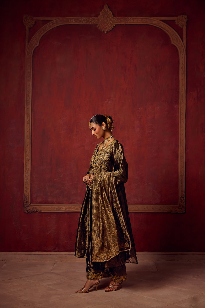 Pitara- Black Tissue Anarkali Kurta Set of 3