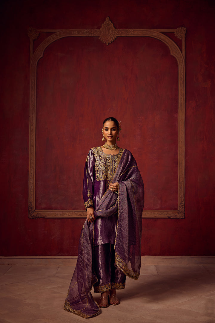 Pitara- Purple Tissue Kurta Set of 3